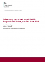 Laboratory reports of hepatitis C in England and Wales, April to June 2019: (Health Protection Report Volume 13 Number 41)